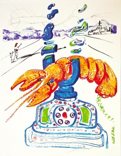 Сальвадор дали - кибернетический телефон-омар  -Cybernetic Lobster Phone (литография, офорт, шелкография с коллажем, 1975-76 гг.